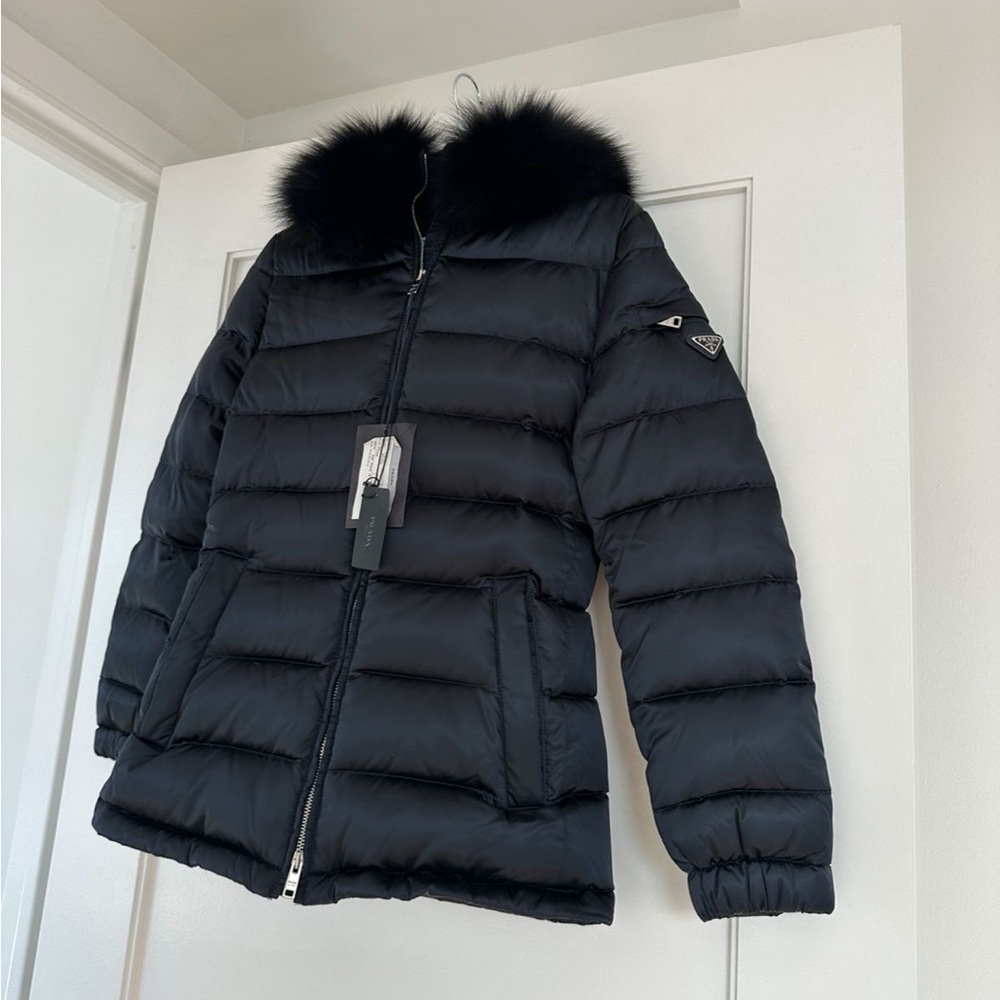 Prada Prada Nylon Down Jacket with Fox Fur Outerwear size 38